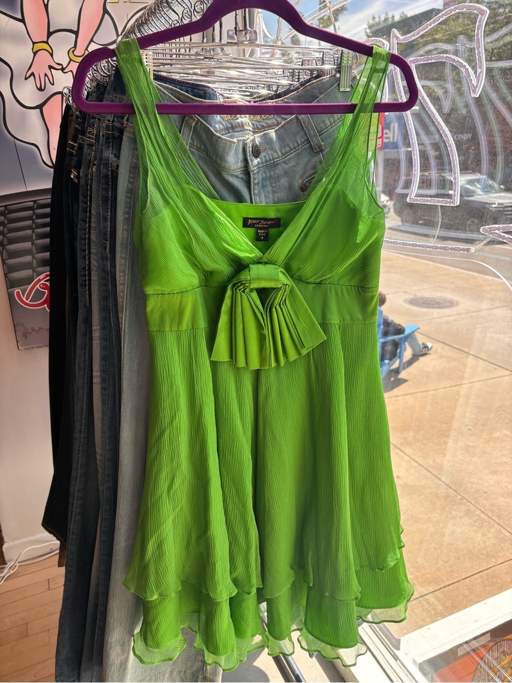 Betsey Johnson Evening Babydoll Green Sleeveless Ruffle Tie-Front Dress